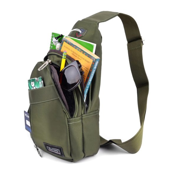 Olive Green Crossbody Sling Bag Backpack - Picture 6 of 8